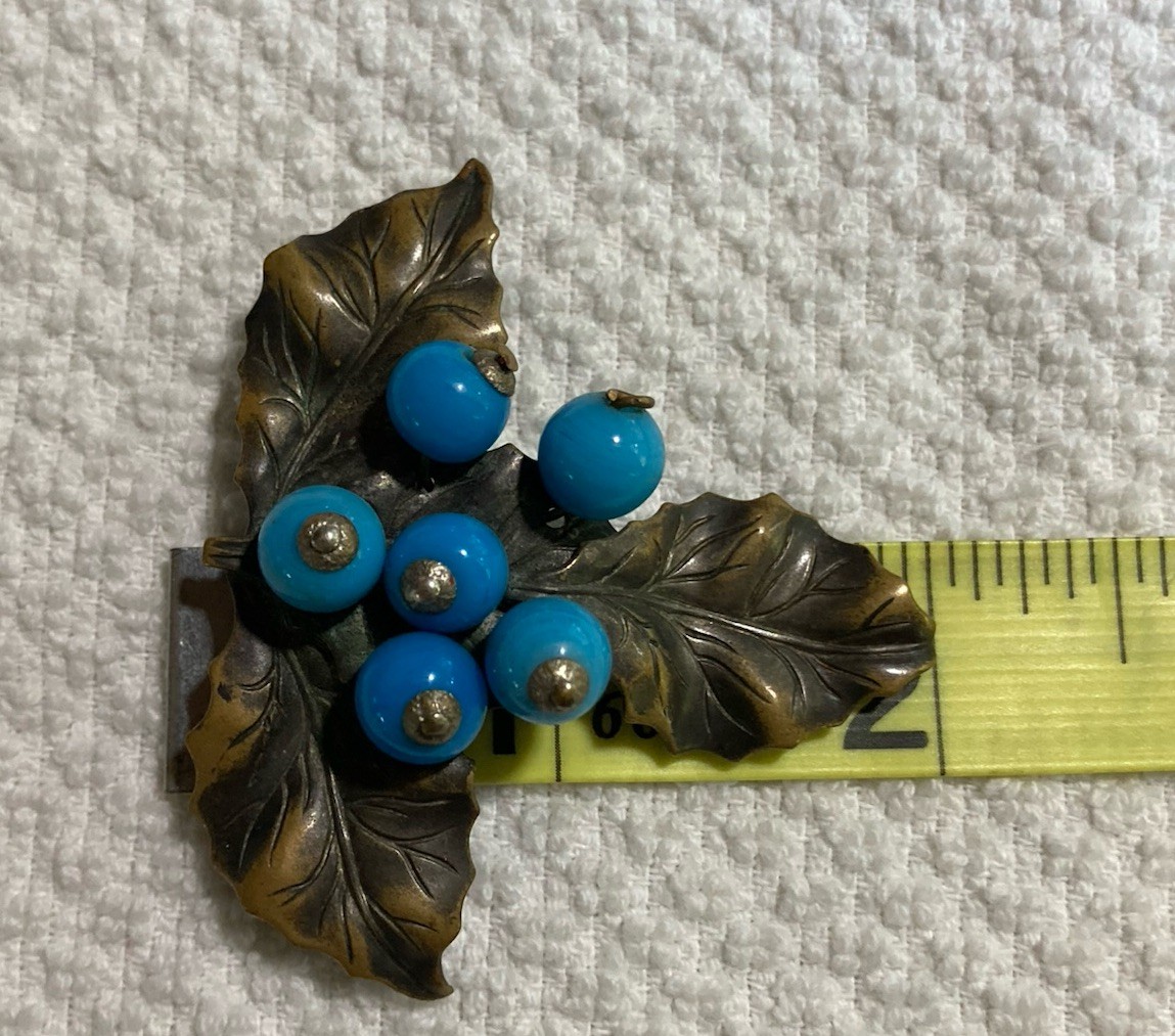 Early Miriam Haskel Unsigned Layered Maple Leafs/Wired On Glass Berries Pre 1947