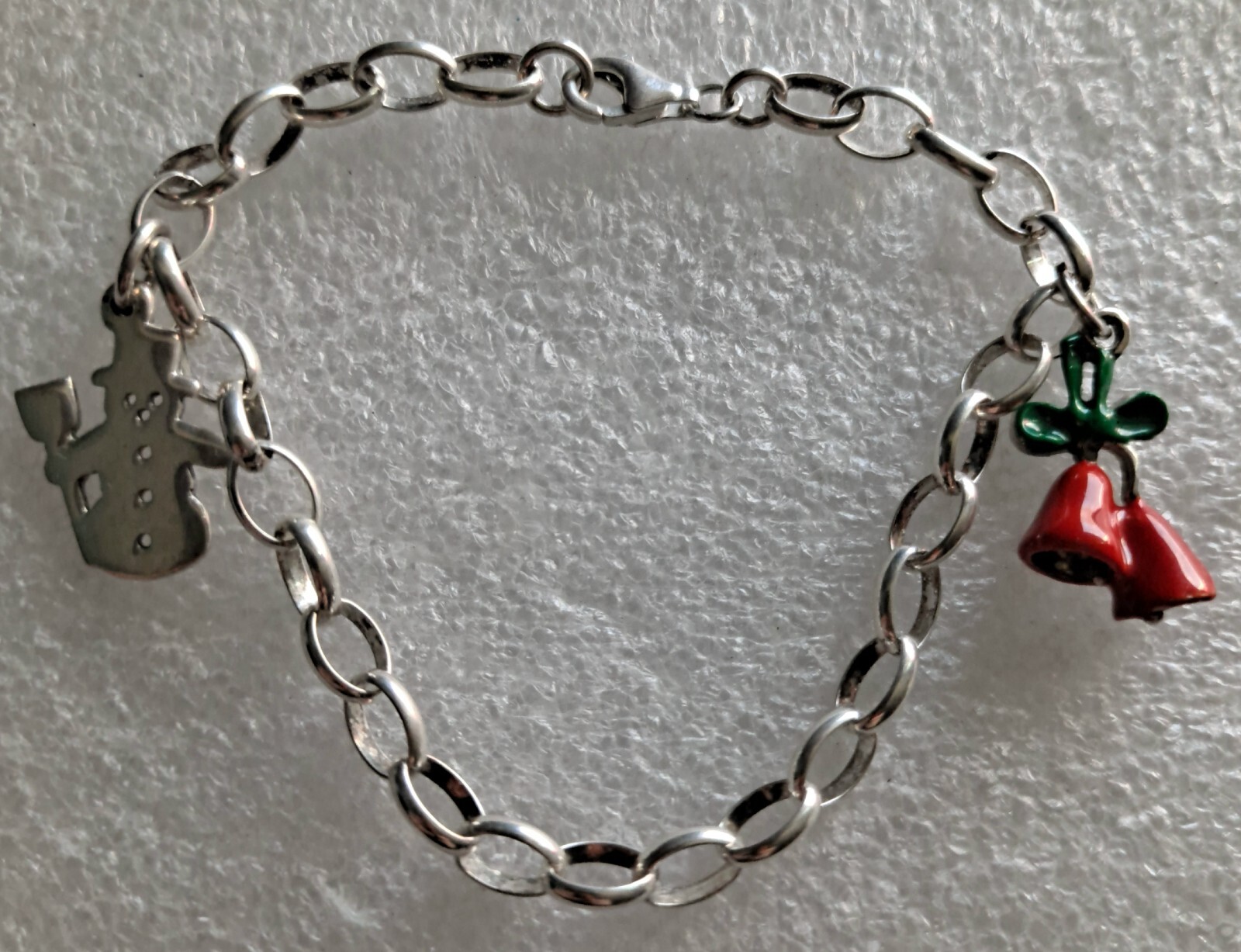 Vint Sterling Silver Starter Charm Bracelet With 2 Christmas Charms 7″ Inches
