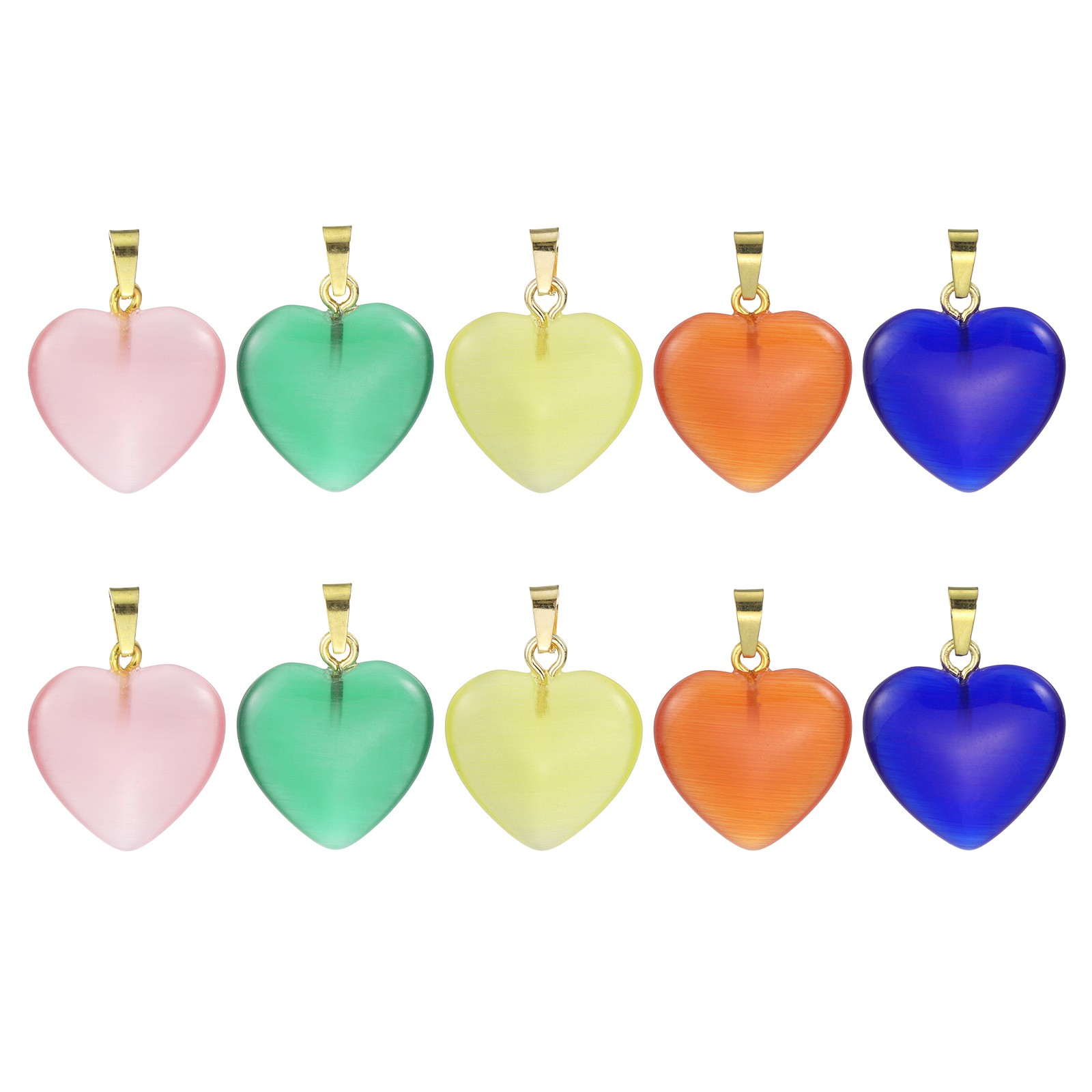 10Pcs Heart Quartz Stone Charms, Blue/Yellow/Orange/Pink/Green