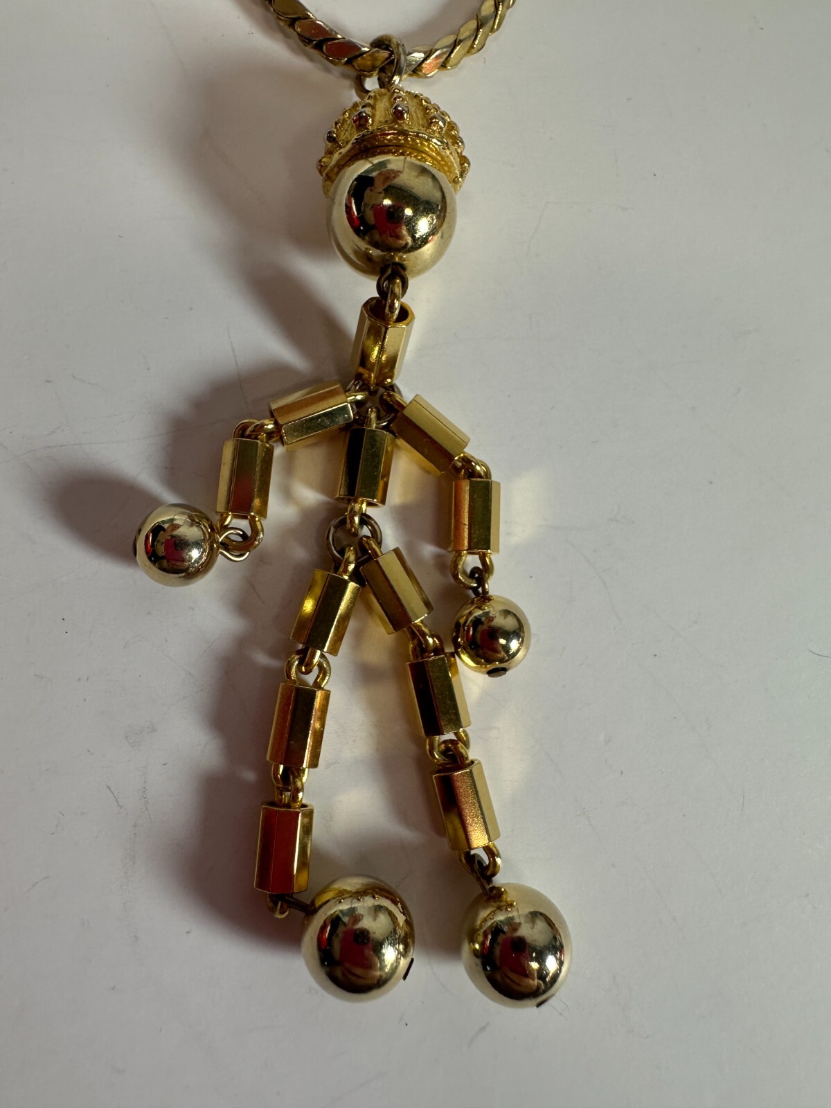 Vintage Necklace Person Stick Pendant Chain Figure Goldtone