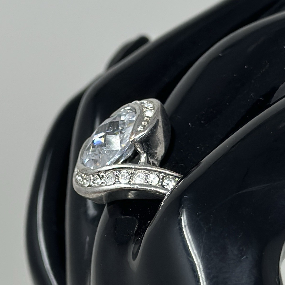Vintage Silver Tone Cushion Cut Crystal Tension Setting Cocktail Ring Size 7
