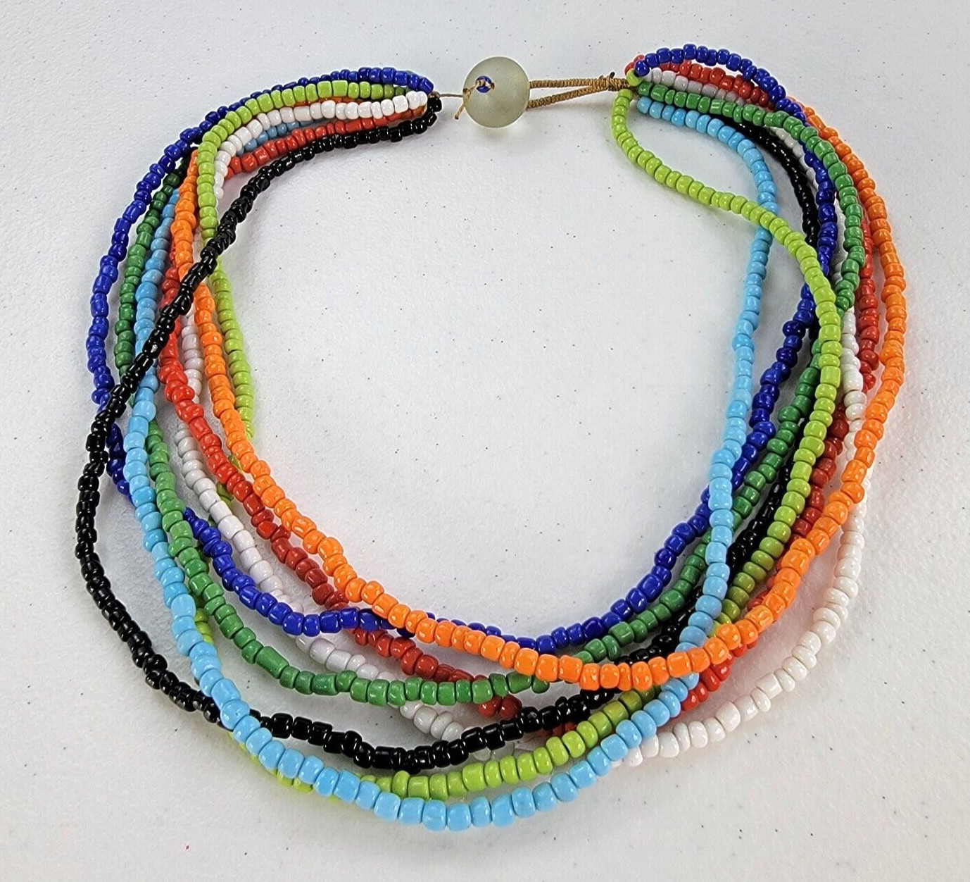 Vintage Multicolor Multi-Strand Beaded Necklace 19 in Toggle Clasp Acrylic Boho