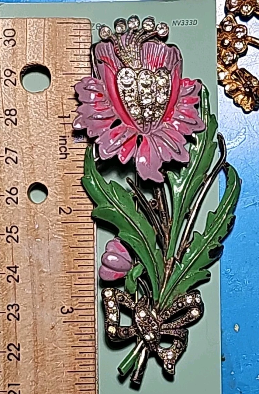 Vintage Floral 1930s Pot Metal Brooch Enamel New England Glassworks