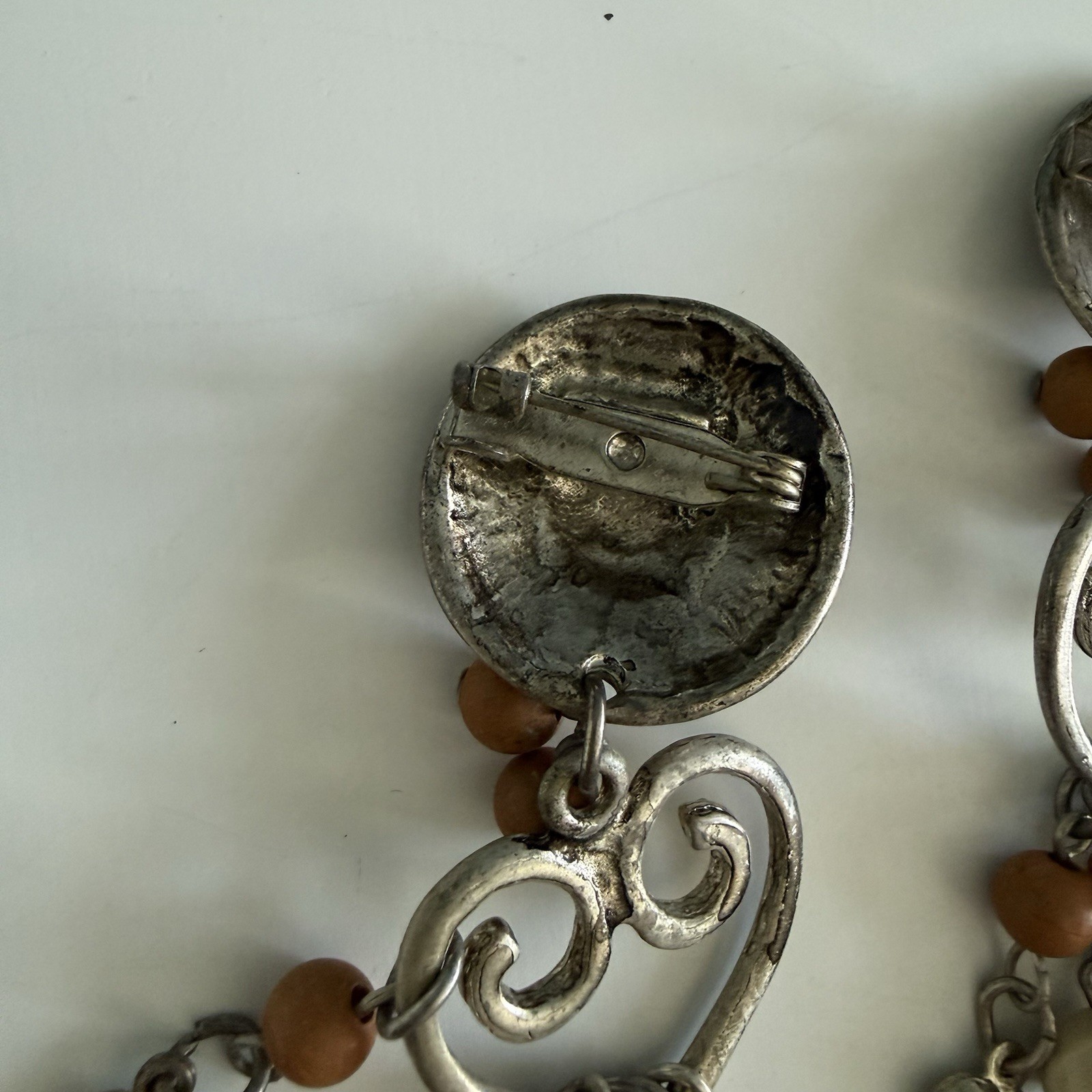 Vintage Beaded Wooden Silvertone Beaded Pins Set of 2 Approximately 4”L