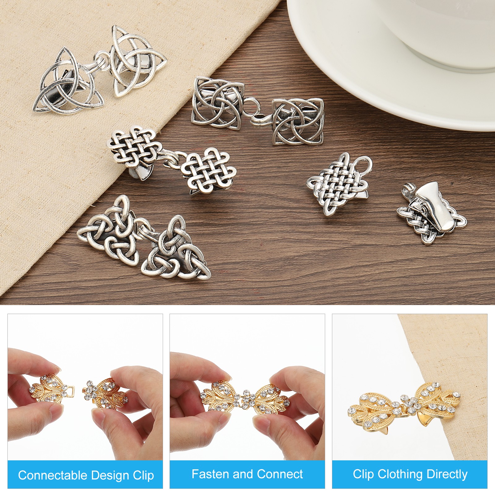 2 x Cloak Clasp Alloy Vintage Sweater Clips Retro Cardigan Buckle Sew on Hook