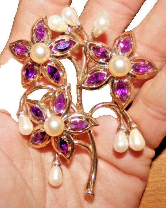 CROWN TRIFARI signed pin WITH JAW DROPPING STONES—HUGE!!