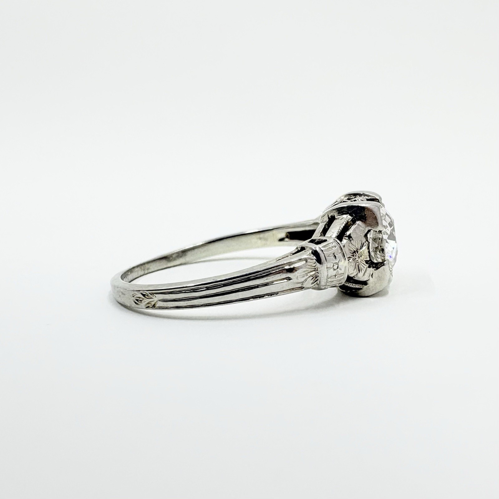 Antique 18k White Gold 0.65ct BELAIS Old European Cut Diamond Engagement Ring