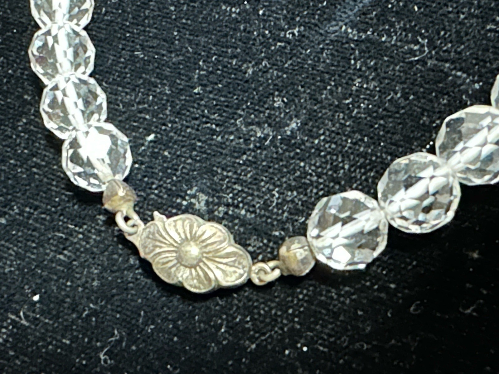 Vintage Necklace Cut Glass Faceted Crystal Beads Sterling Silver Clasp 16”