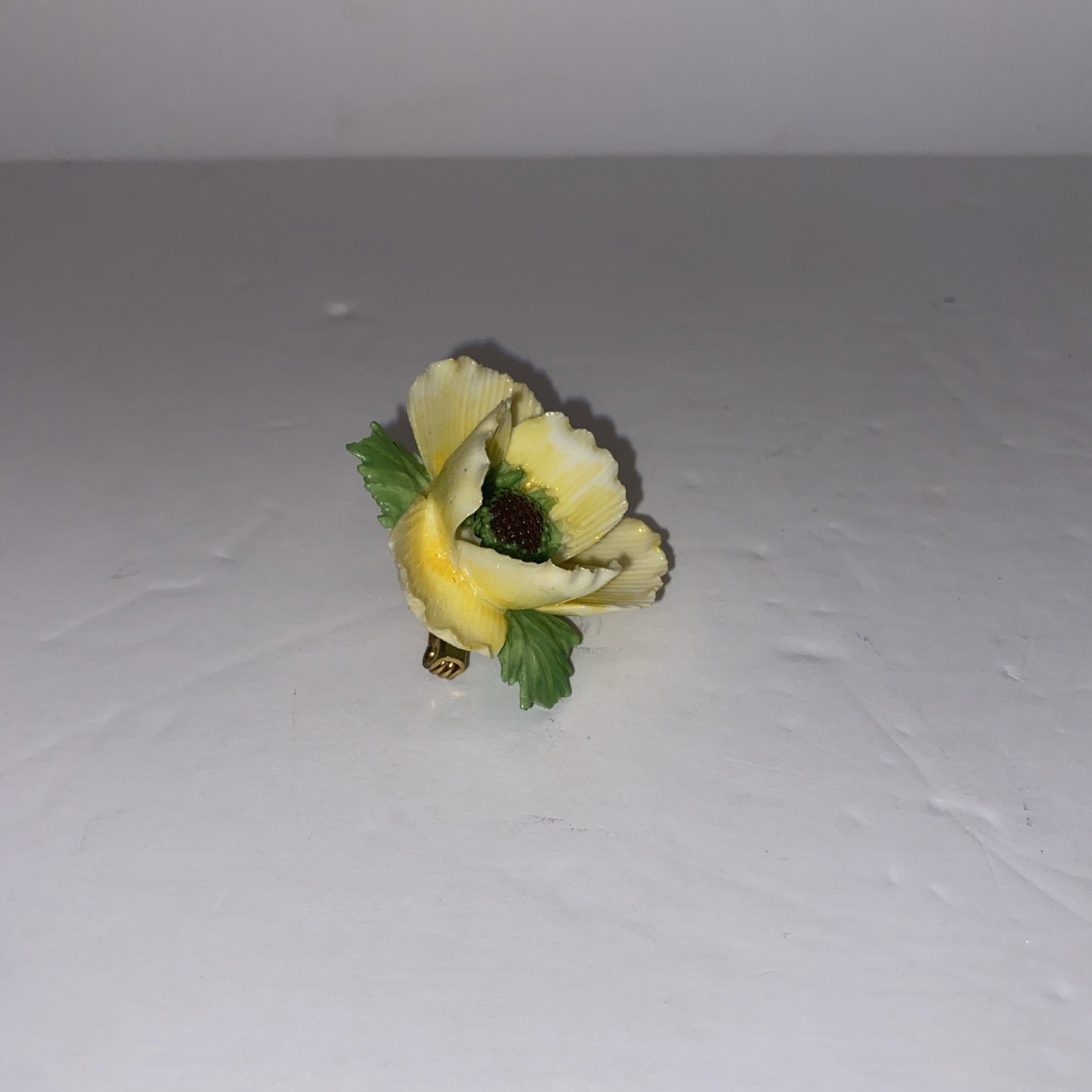 Robert Adderley Bone china Yellow Poppy flower brooch, Made in England VTG
