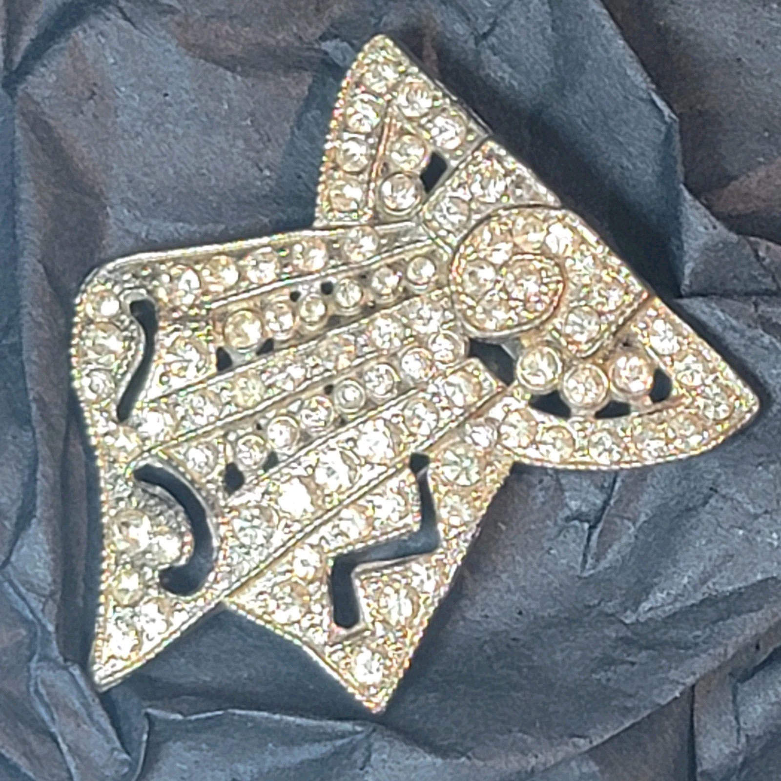 Vintage Art Deco Brooch Dual Pin Rear White Metal Rhondium? 1920-1930s AC1