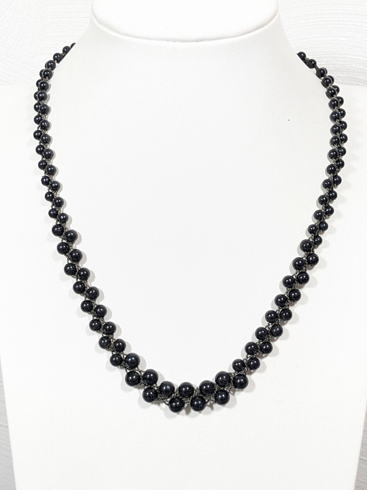 Vintage Black Bead Silver Tone Multi Chain Braided Necklace 17.5 in
