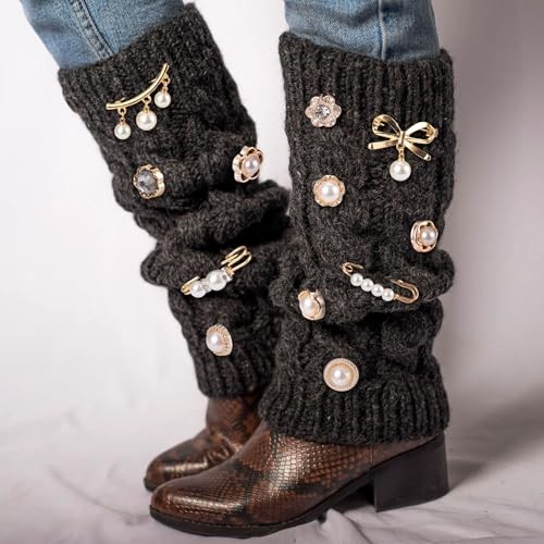 12pcs Pearl Junk Sock Charms Women Gold Rhinestone Bow Brooch Safety Pins