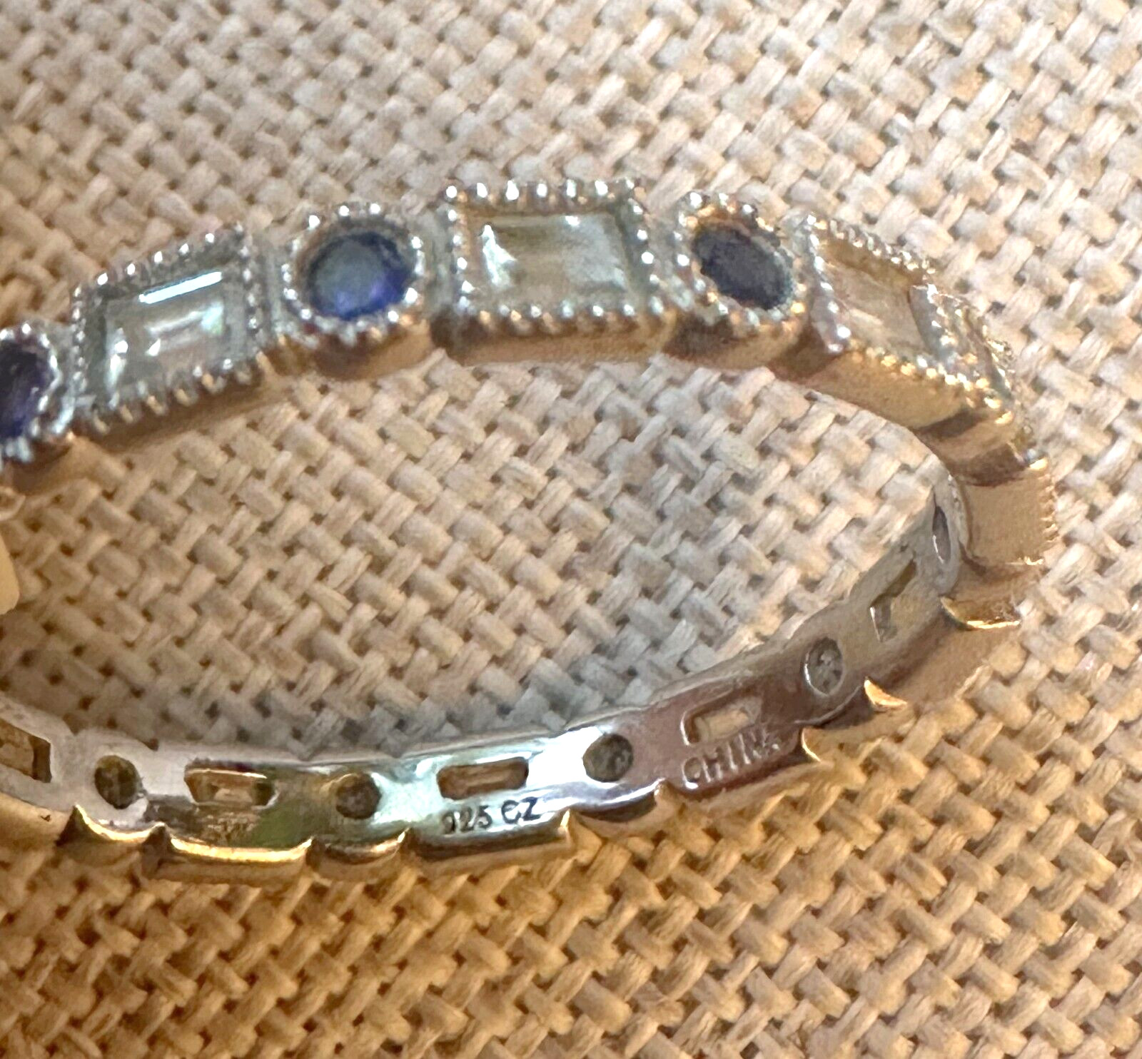 Lovely HSN Sterling Silver 925 SW Sapphire & CZ Band Ring Size 11