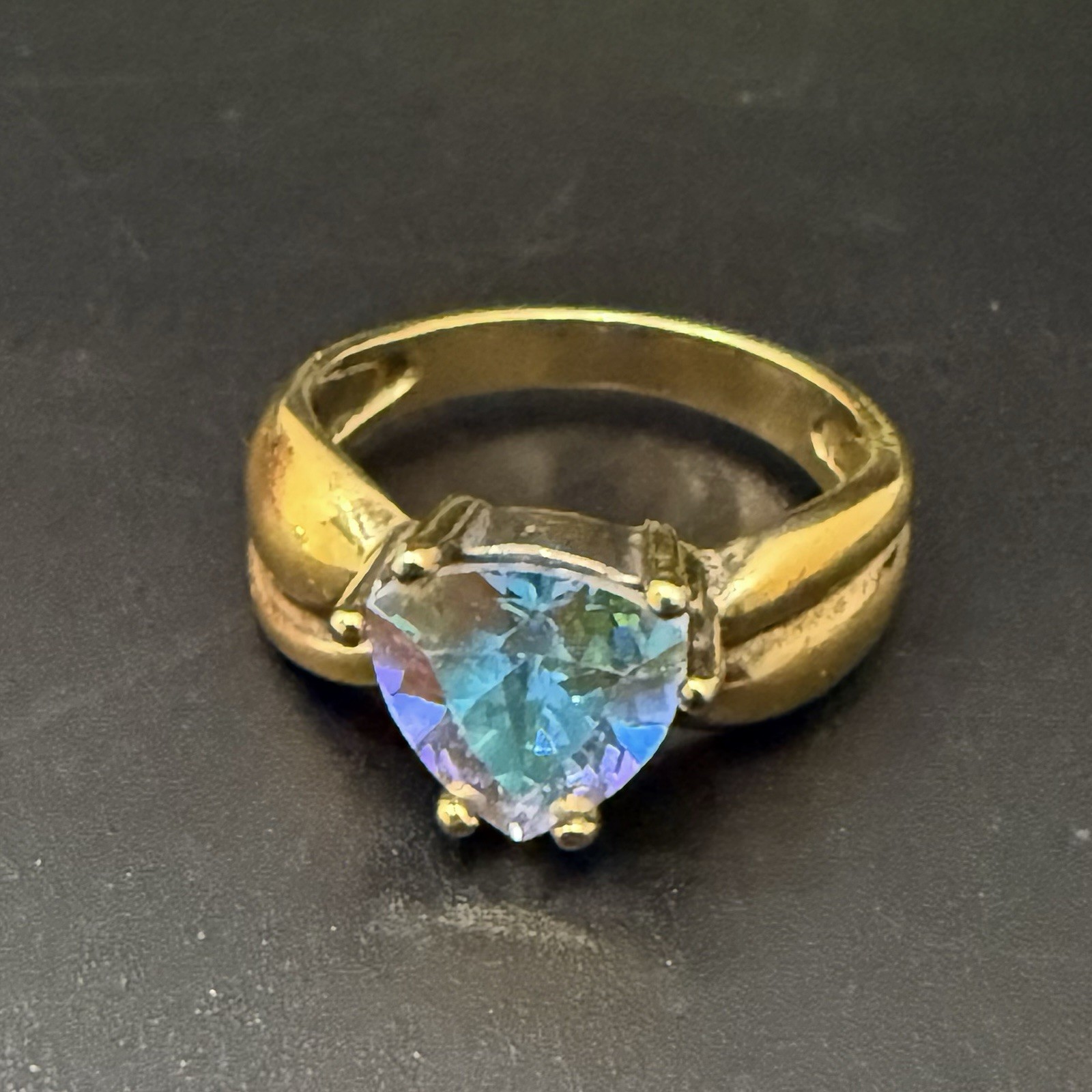 UTC 925 Vermeil Gold Over Sterling Silver Mystic Topaz Trillion Cut Ring Size 8