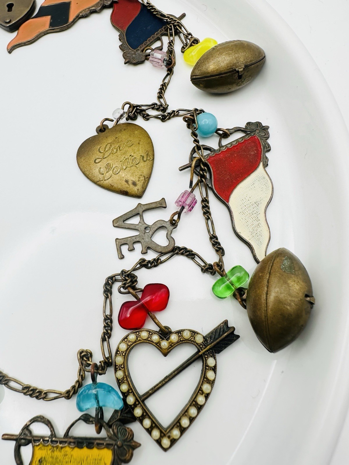Vintage Glass Works Studio Flag Motifs Heart Glass Charms Multi Colors Necklace