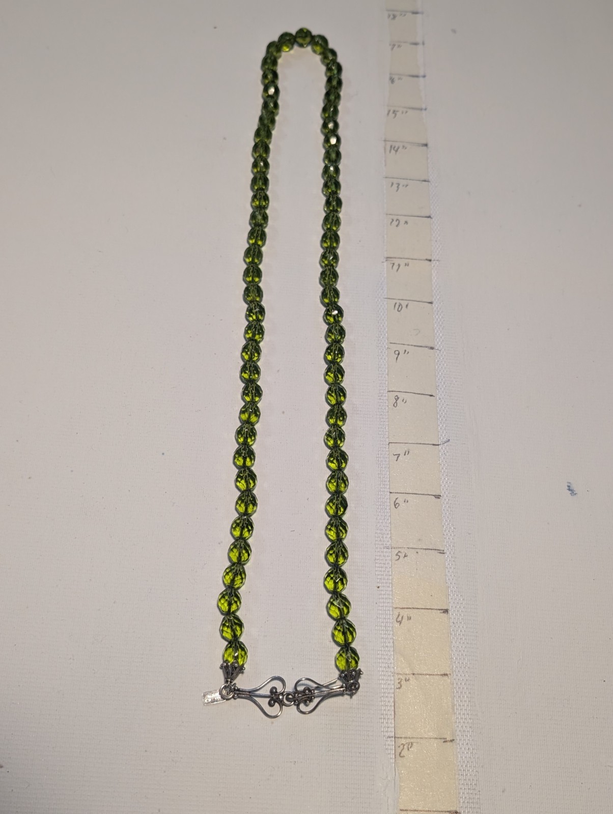 16″ Vtg Green Glass Beaded Necklace Flower Clasp Morocco
