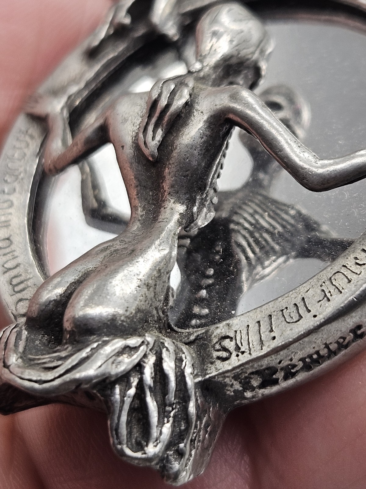 Vintage Alchemy Gothic Speculum Scull Lady Mirrored Pendant Necklace Pewter