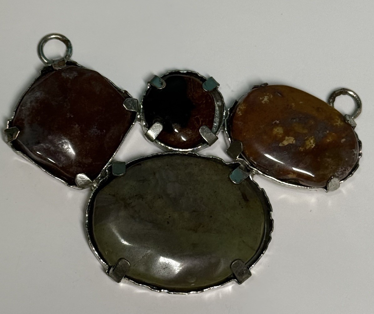 Vintage Pendant Silver Tone Multi Stone Cabochon Brutalist Artisan MCM Craft