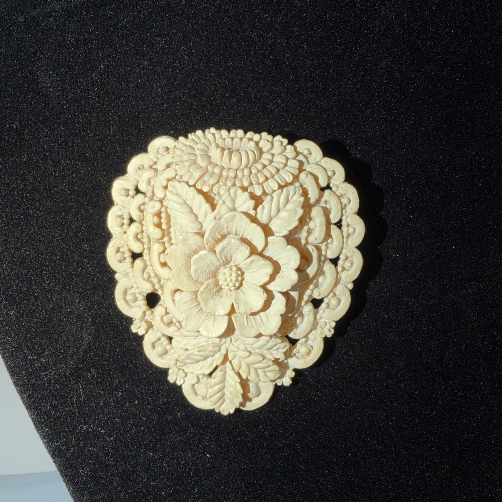 Celluloid Heart and Flowers Brooch Pin