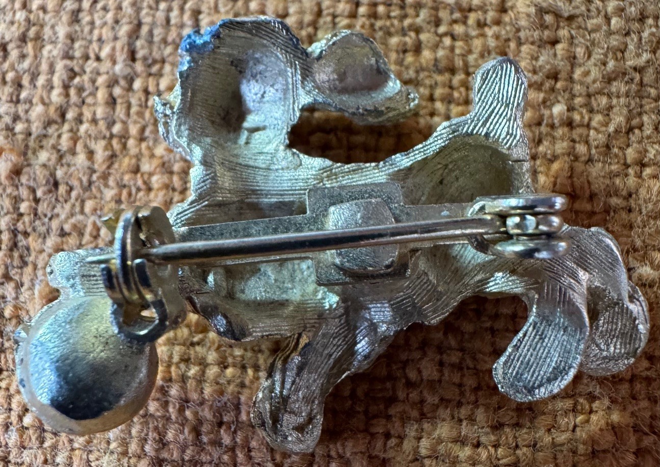 Vintage 1960s Dog-Puppy Pins (2) Gold-Tone with Pearls & Green Eyes *NOTES*