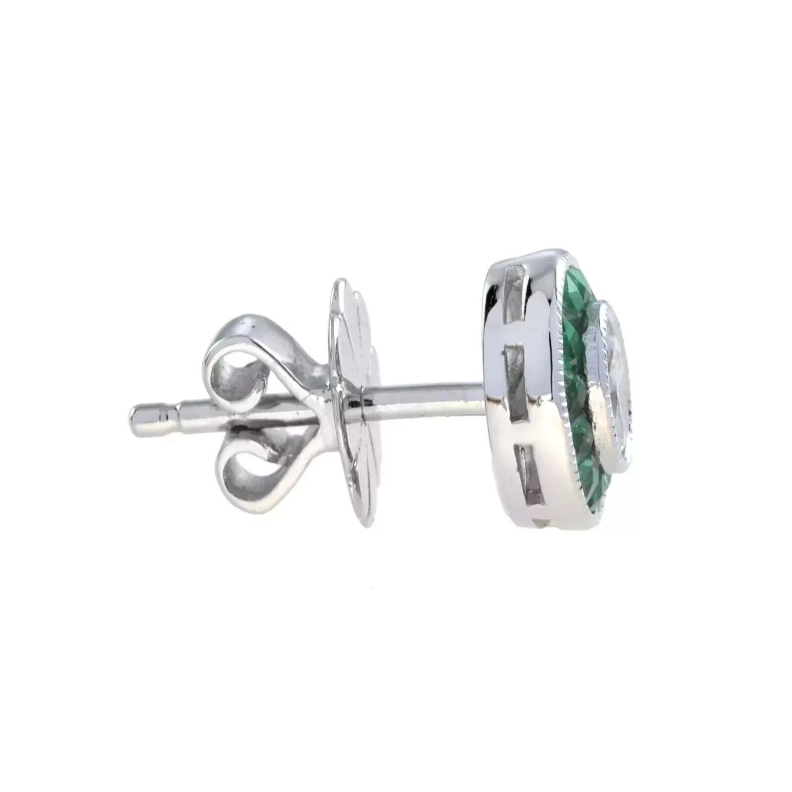 Art Deco Style Lab-Created Diamond Emerald Wedding Earring 14K White Gold FN