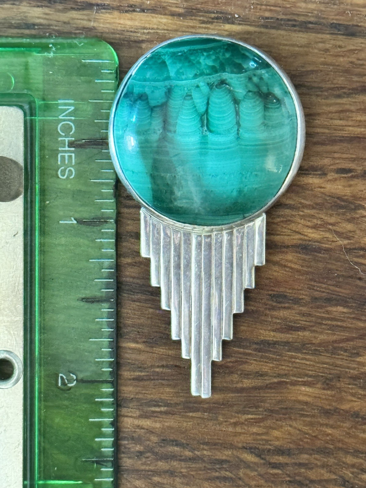 Erickson Silversmith Art Deco / Modernist Malachite Sterling Silver Pin Brooch