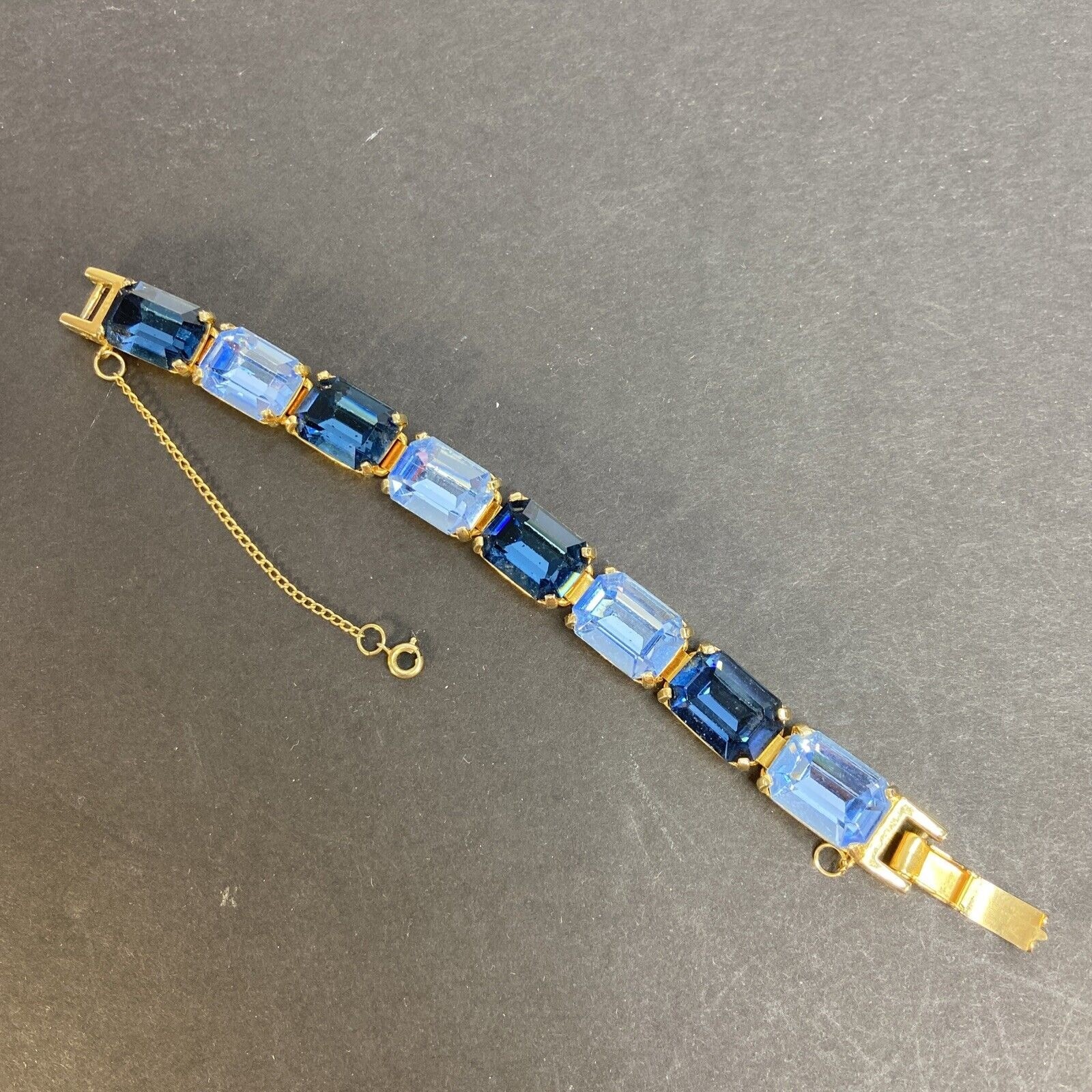 Robert Zentall Bracelet Large Blue Stone GoldTone Fold Over Clasp Safety 1950s