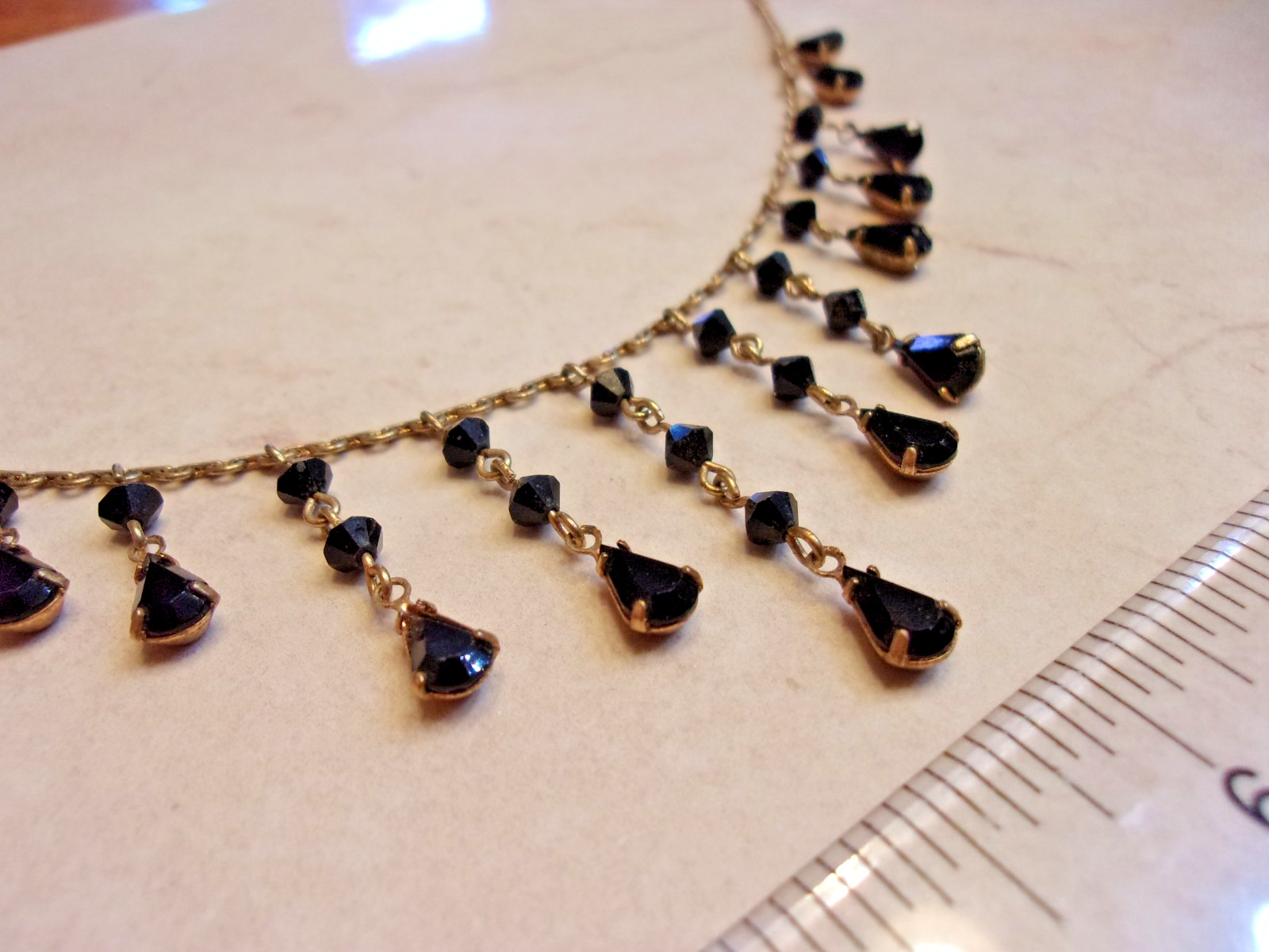 Vintage Look Austrian Crystal USA Teardrop Shape Beaded Dangle Necklace