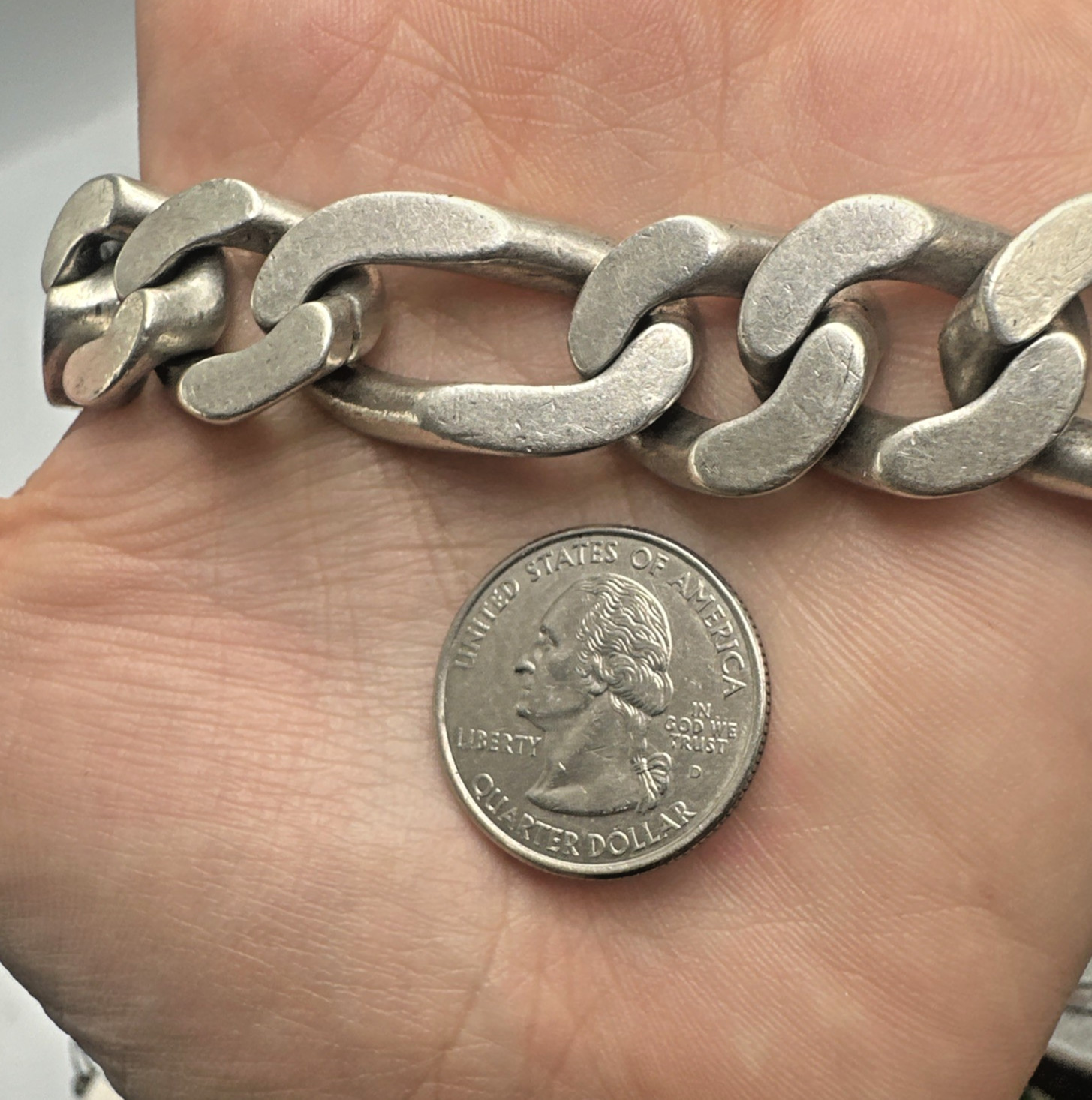 Extraordinary Huge 128g Sterling Silver Figaro Chain Bracelet 16mm 9” Mens Vtg