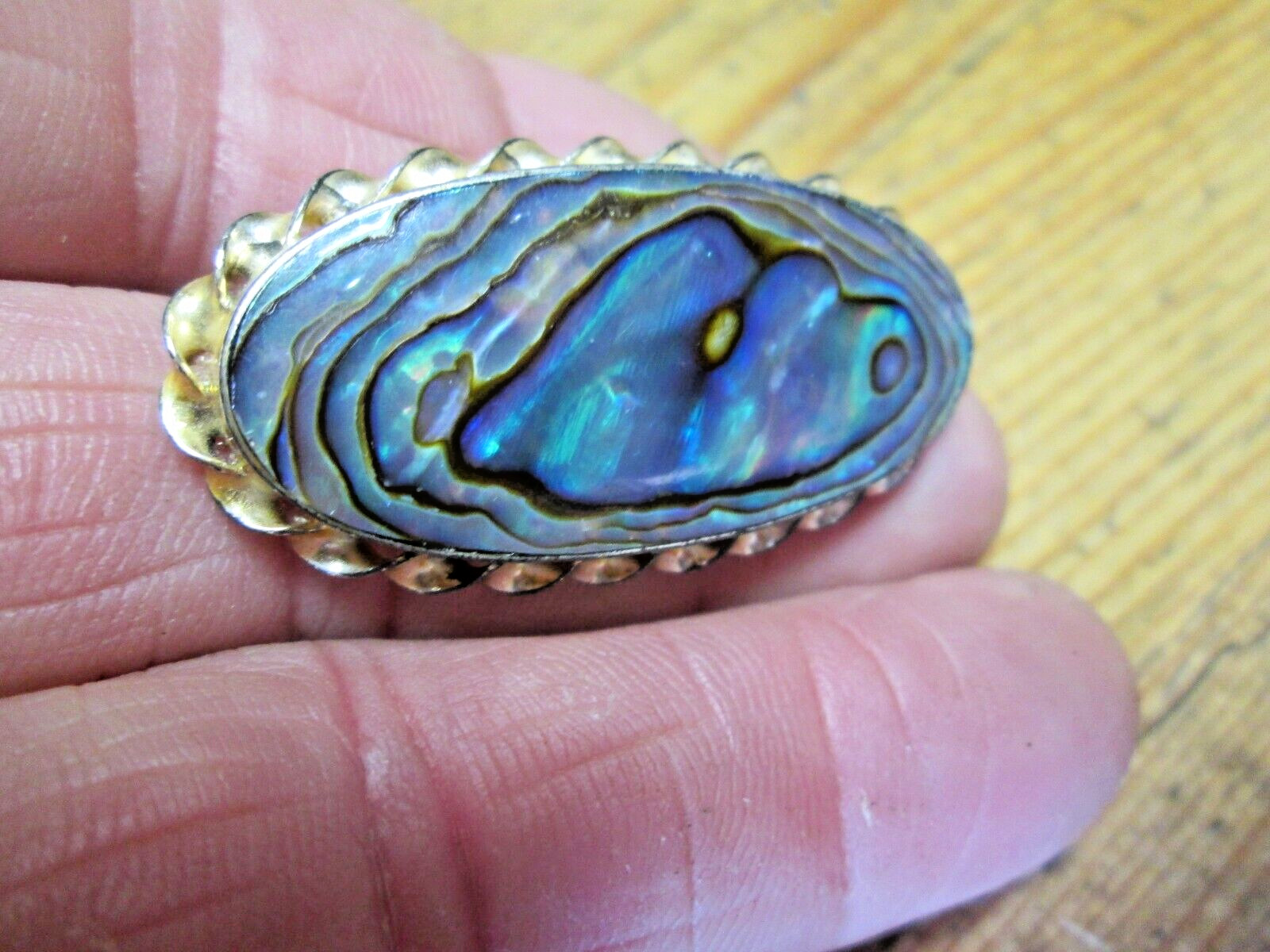 Vintage Ataahua Sterling Silver Broach Fiery Abalone Shell