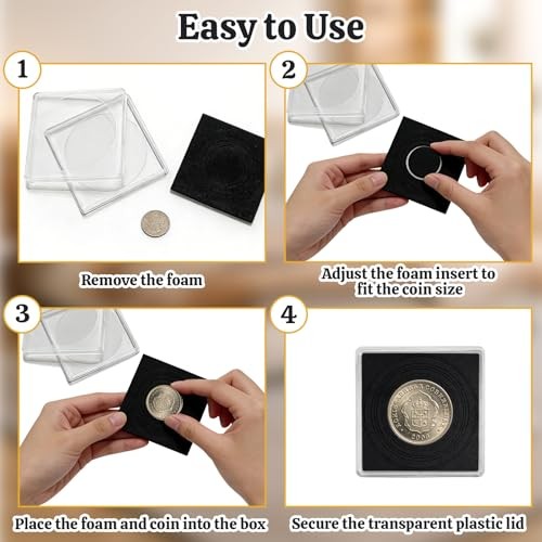 40 Pcs Acrylic Coin Holder, 17.5-40 mm Adjustable Black Gasket 8 Size Silver