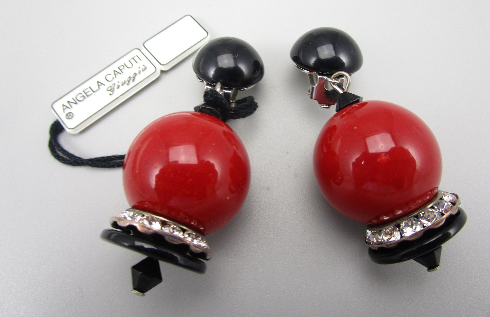 ANGELA CAPUTI BLACK & CORAL RESIN CRYSTAL EARRINGS NWT $95