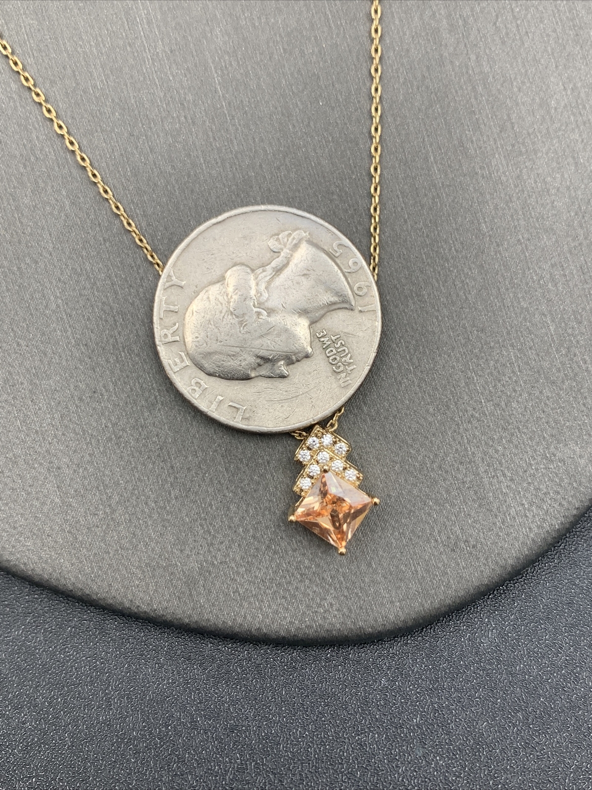 Vintage Necklace Pendant ￼ 18-20” Citrine & Clear Cubic Zirconia ￼quality