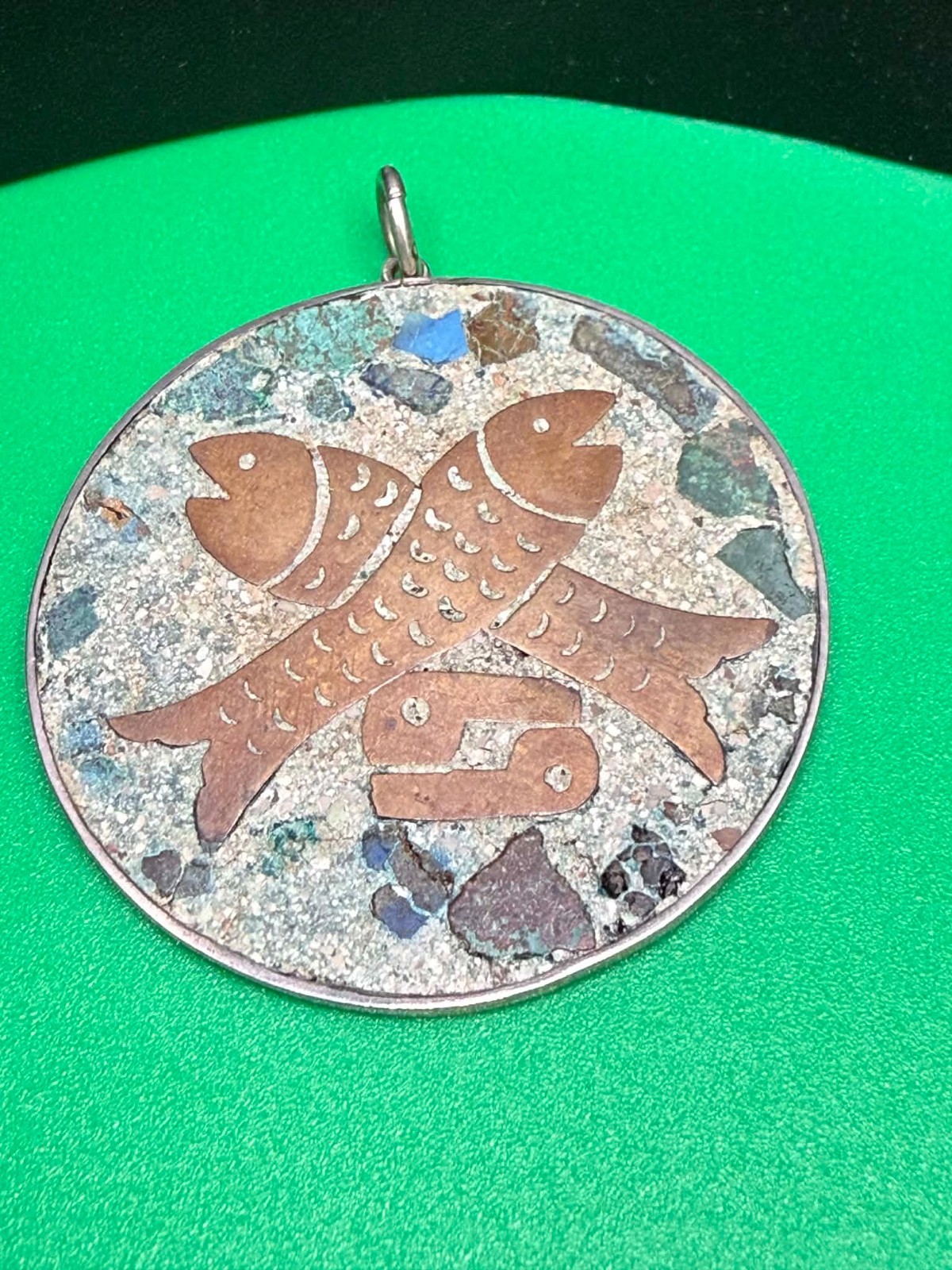 VTG Taxco Mexico Sterling Silver Mixed Metal Fish Pendant 925 Inlay Mid Century