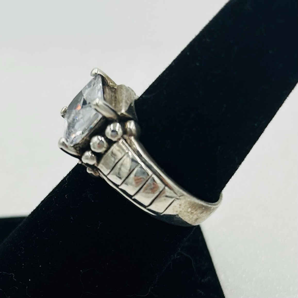 VTG Sterling Silver 925 Cushion Cut Cubic Zirconia 4mm Band Ring Size 7
