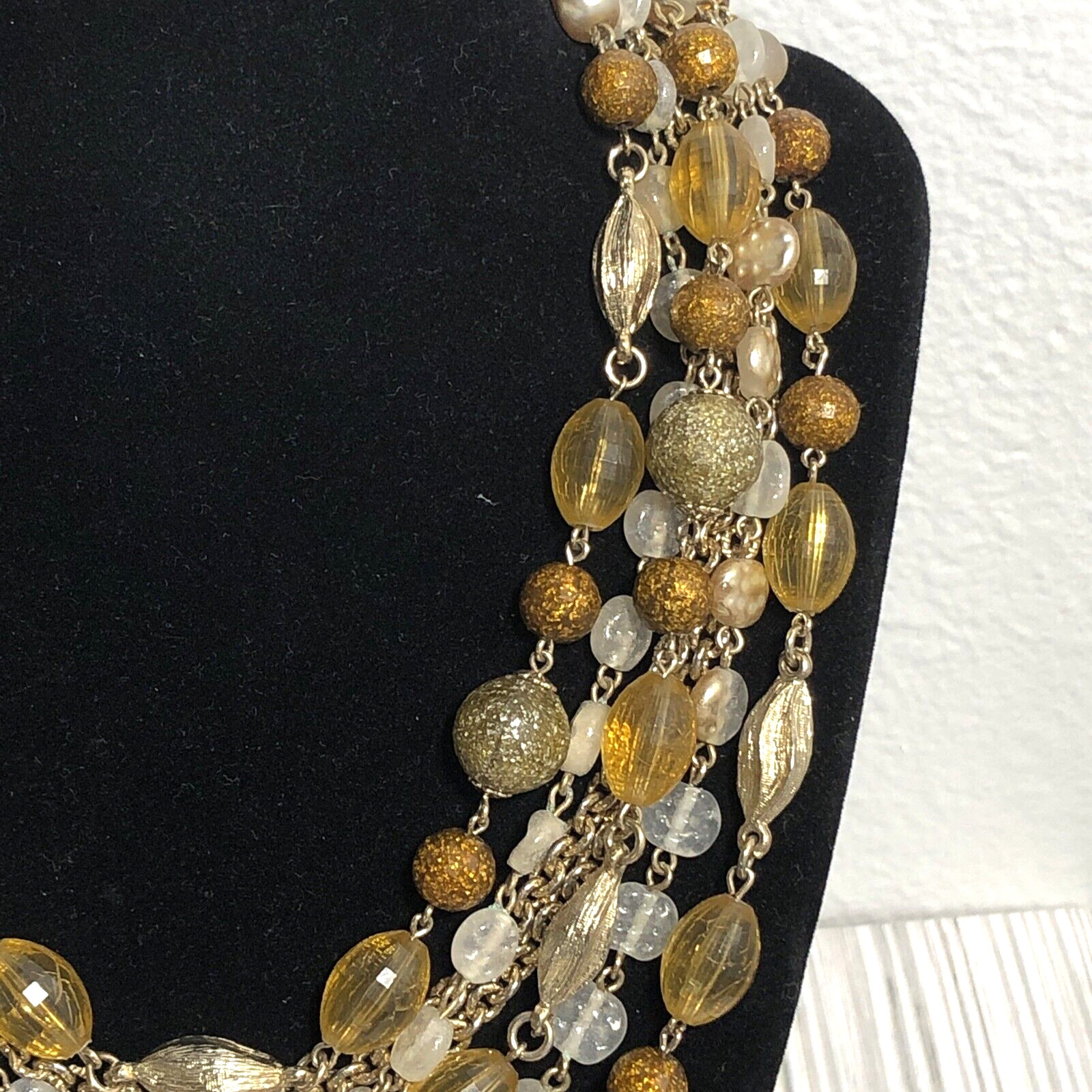 Vintage White Gold Tone Ball Beaded Chain Multistrand Textured Necklace