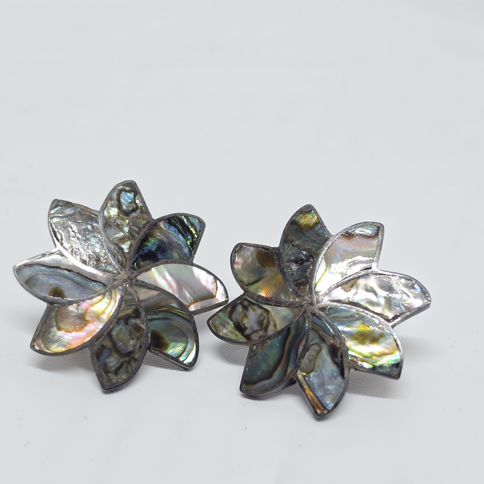 Vintage Taxco Sterling Silver Abalone Pinwheel Pendant / Brooch And Earrings Set
