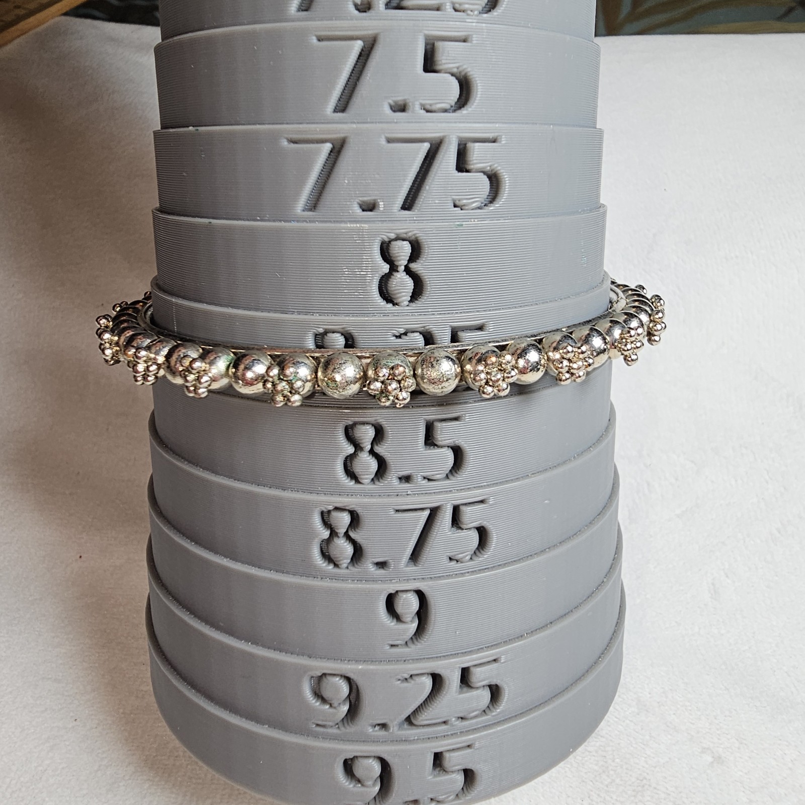 SET OF 3 Vintage Rajasthani Style BANGLE BRACELET Beaded Tribal Silvertone 8.25″