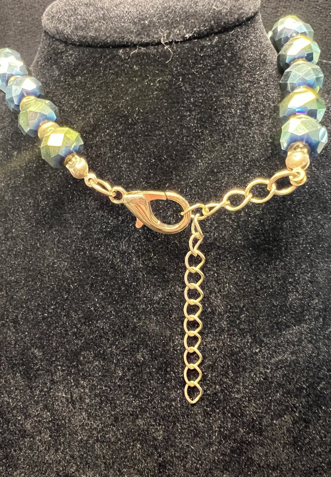 Vintage Emerald Green Blue AB Crystal Glass Necklace 3 Strand Graduated Faceted