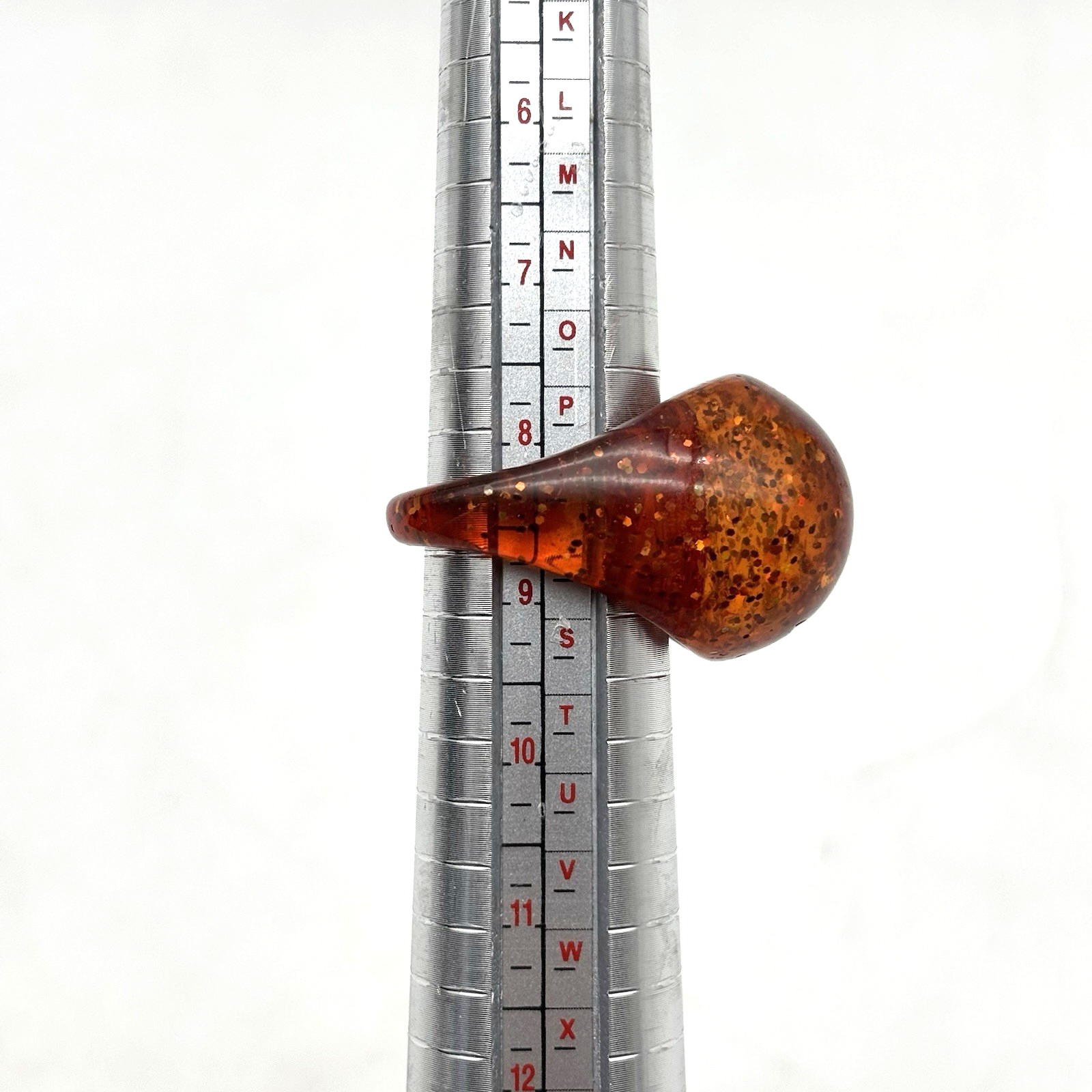 Vintage 1960s Amber Orange Acrylic Glittery Chunky Bubble Dome Ring Size 8.25