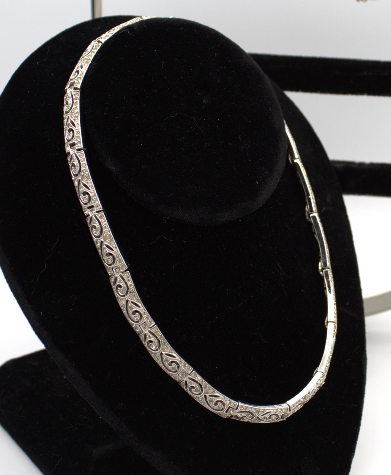 Panetta 1940s Cutout Scroll Rhinestone Necklace Clip Earring Set; Book Reference