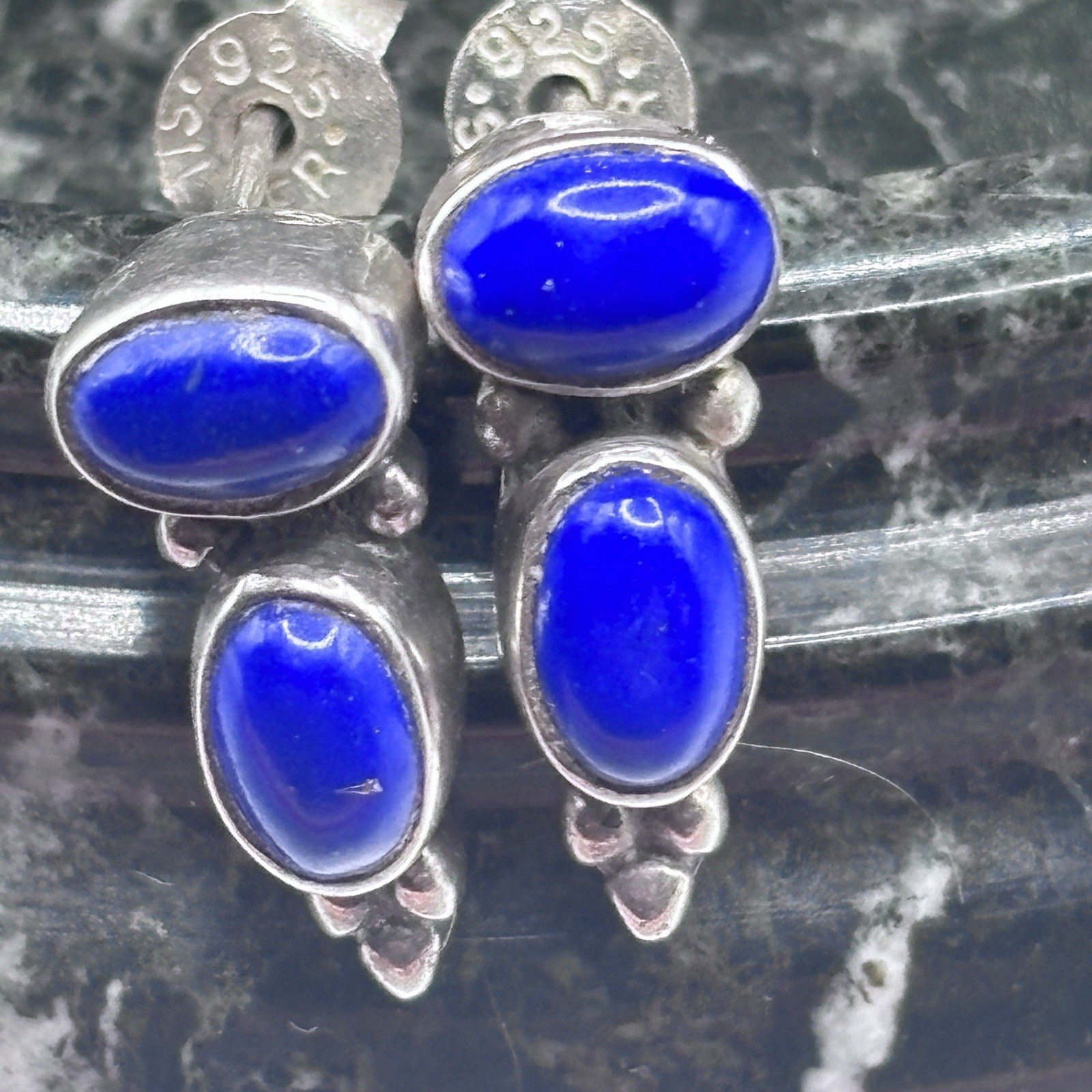 Cobalt Blue Lapis Lazuli Sterling Silver Pierced Earrings, Albuquerque, New Mex.