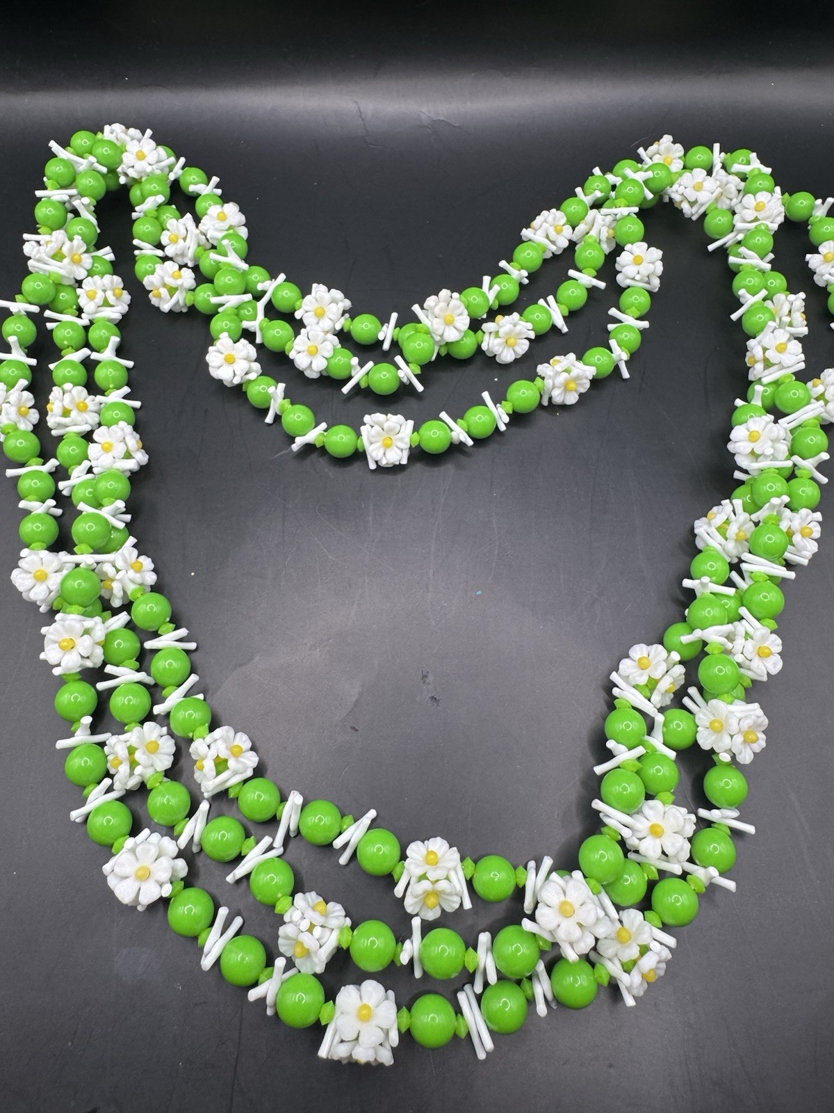 Vintage 1960s Authentic Hawaiian Celluloid Flower Lei Necklace Set – 3 Strands