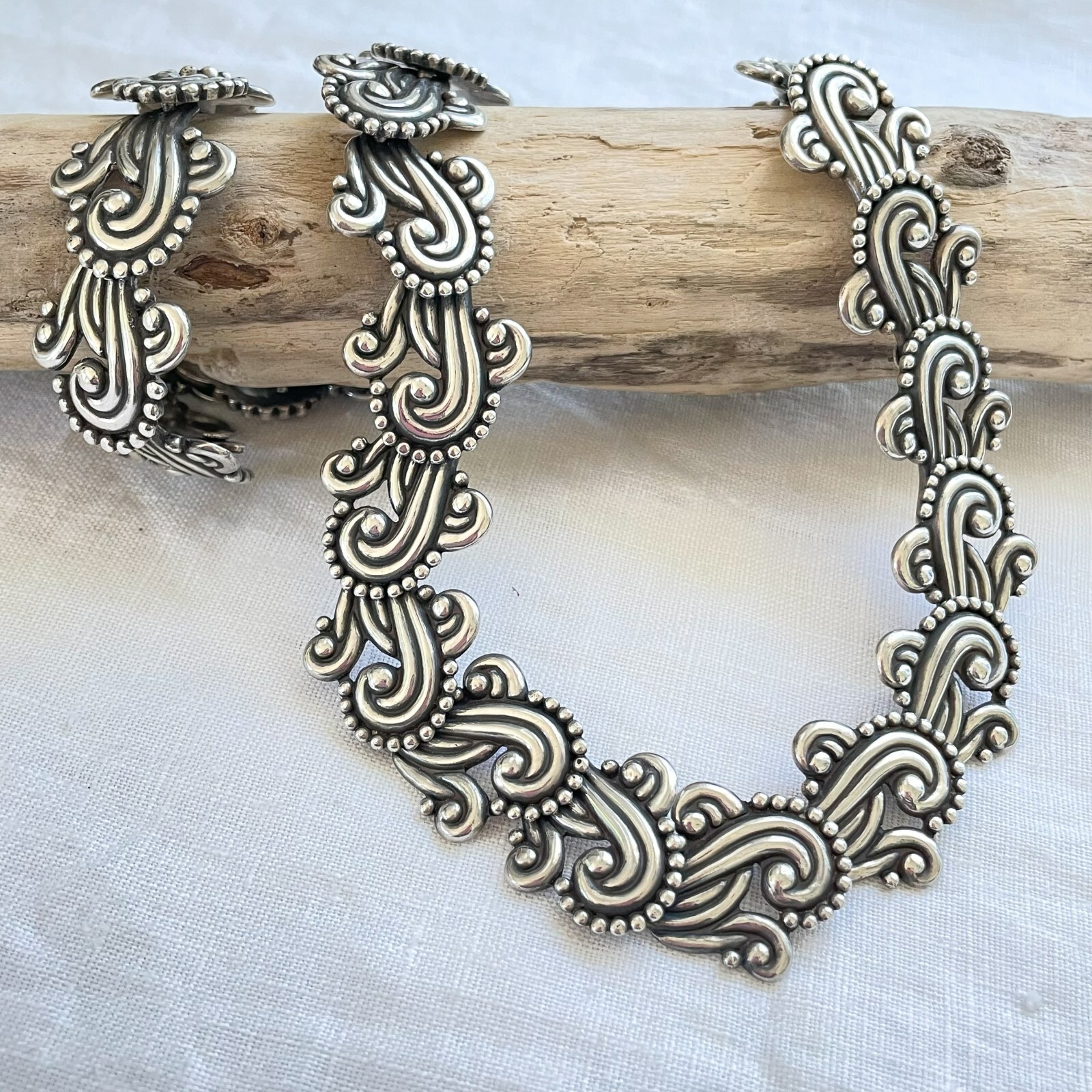 VTG Los Castillo Necklace/Bracelet Set #341, Sterling Taxco Mexico 2 Piece Set