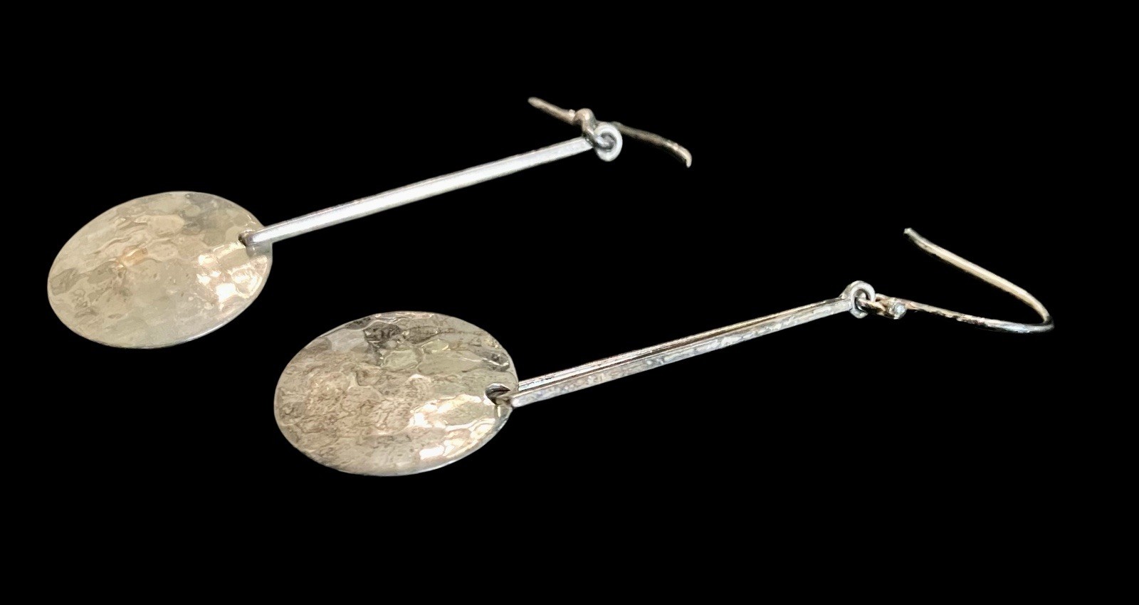 Vintage ATI Mexico Sterling Silver Hammered Modernist Dangle Geometric Earrings