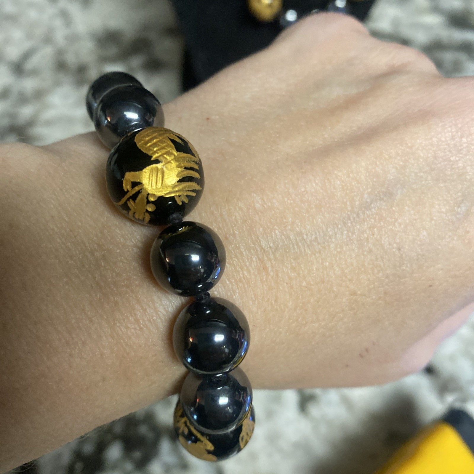 Black Onyx Chinese Embossed Dragon Necklace & Bracelet 925 Earrings Hematite