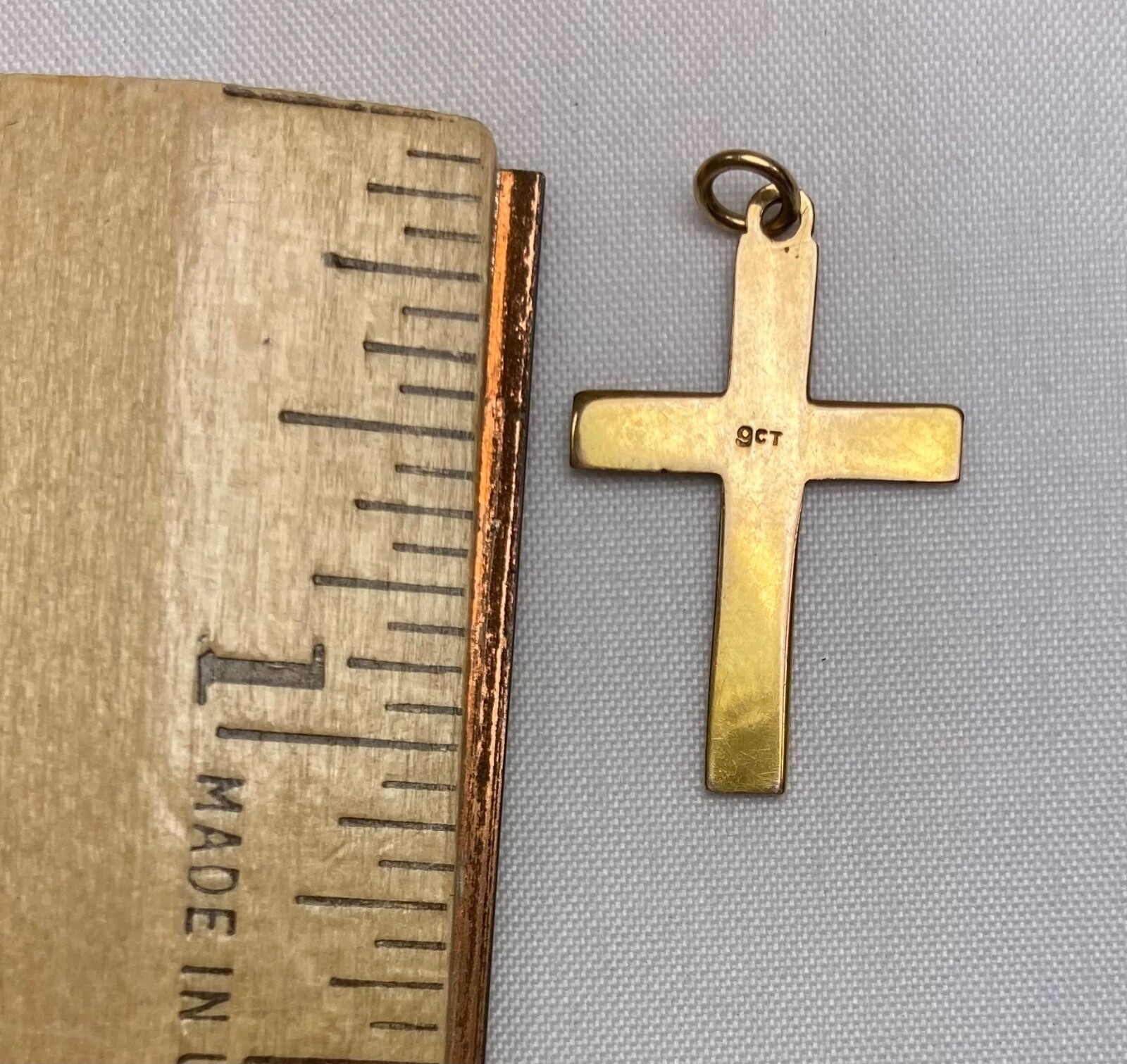 Small Petite Antique Estate 9 Carat Karat Gold Embossed Cross Pendant