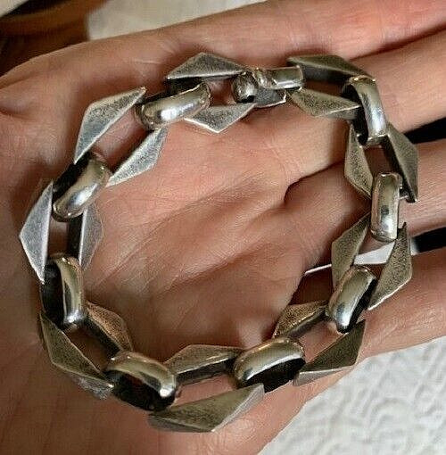 VINTAGE STERLING & GOLD FABULOUS HEAVY LINK BRACELET MAY BE NATIVE AMERICAN