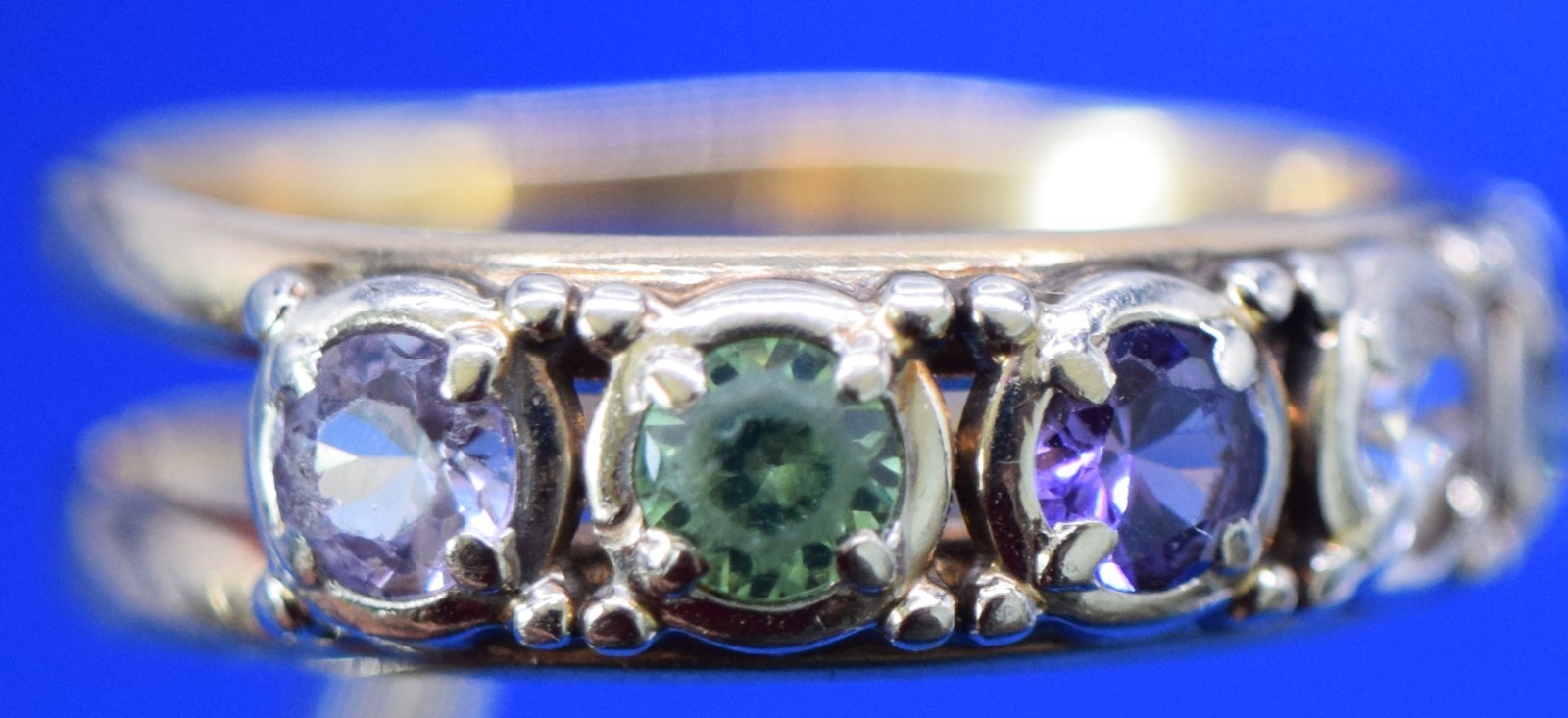 Vtg Guertin Brothers GB-14K Yellow Gold Mother’s Dbl Band Ring 7 Stones Size 9