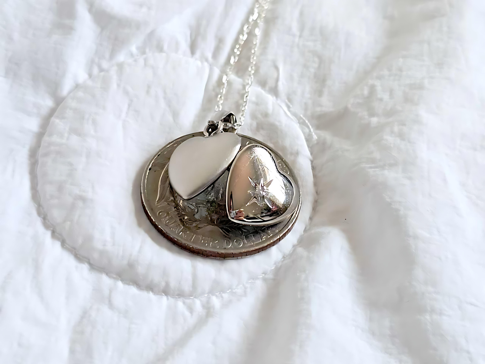 925 Sterling Silver Tiny Dainty 1/2 inch Diamond Heart Locket Pendant Necklace